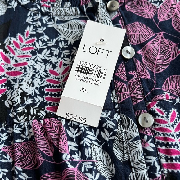 NWT Loft Leafed Smocked Button Blouse Cotton Size XL - Picture 6 of 12